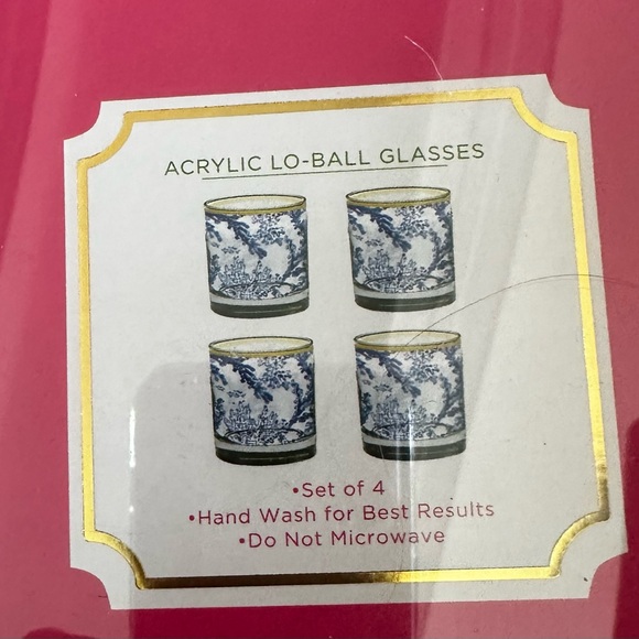Lilly Pulitzer acrylic low ball glasses in “Coraly” pattern